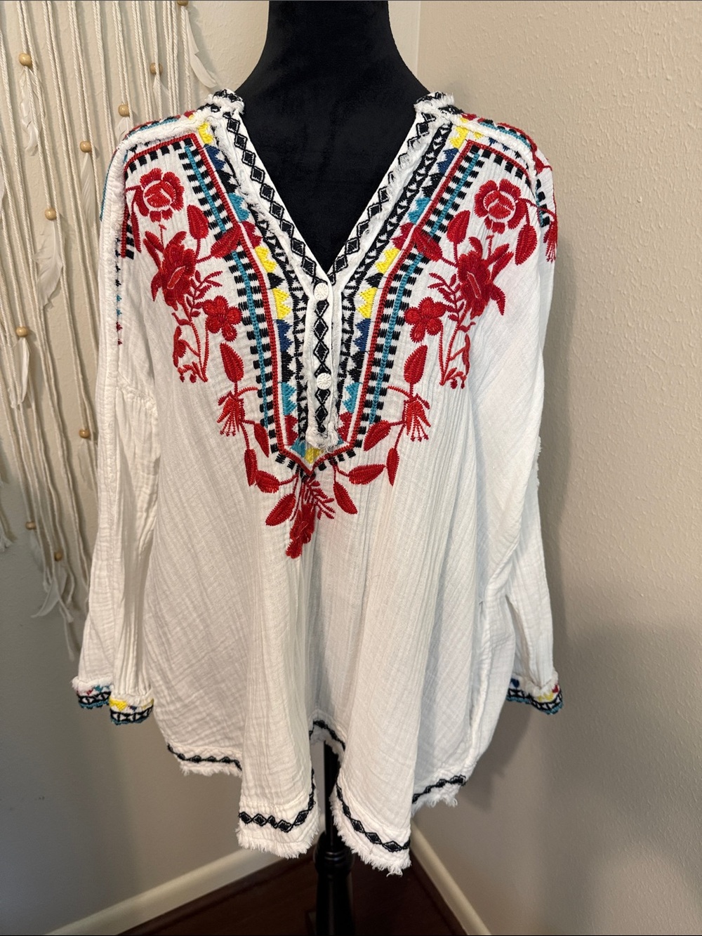 Johnny Was Belvedere Gauze Embroidered Tunic
